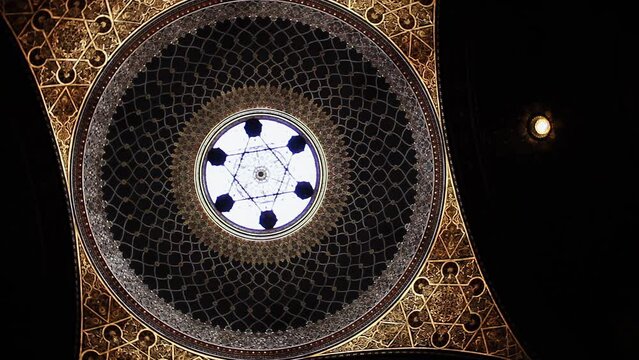 Dome above the Main Hall inside the Spanish Synagogue in Jewish Quarter, Prague, Czech Republic. 4K Resolution.