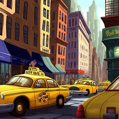 Yellow cabs cartoon style
