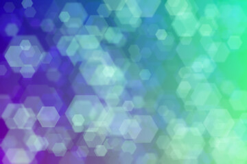 blue and light green abstract defocused background, hexagon shape bokeh spots