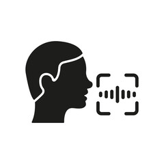 Command Voice ID Recognition Technology Silhouette Icon. Access Identification by Voice Glyph Pictogram. Verification Speak for Access Symbol. Voice Assistant Sign. Isolated Vector Illustration