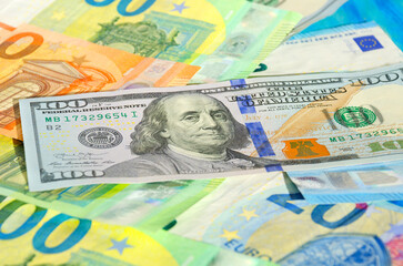 Fototapeta na wymiar Banknotes of dollars and euros, close-up.