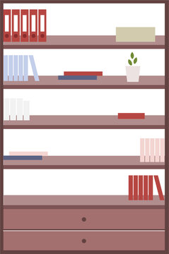Bookcase for office semi flat color raster object. Full sized item on white. Bookshelf with files. Furnishing home office simple cartoon style illustration for web graphic design and animation