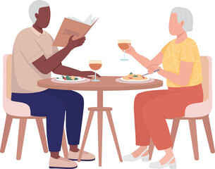 Elderly couple having dinner together semi flat color raster characters. Sitting figures. Full body people on white. Simple cartoon style illustration for web graphic design and animation