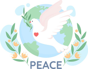 World peace dove 2D raster isolated illustration. Bird symbolising harmony flat object on cartoon background. Anti war movement colourful scene for mobile, website, presentation