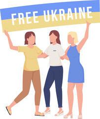 Women against war in Ukraine semi flat color raster characters. Posing figures. Full body people on white. Simple cartoon style illustration for web graphic design and animation