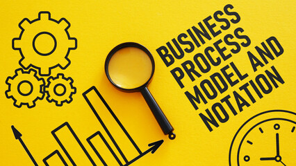 Business process model and notation BPMN is shown using the text