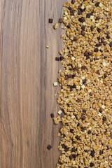 Chocolate muesli with nut crumble with space for text