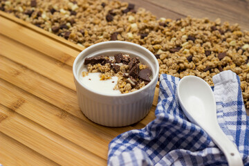Healthy homemade chocolate muesli in a bowl