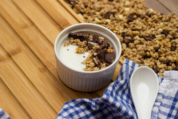 Healthy homemade chocolate muesli in a bowl