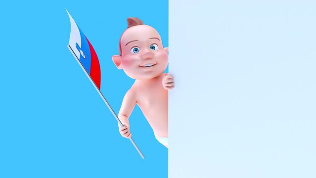 Fun 3D cartoon baby with a flag from slovenia (alpha channel included)