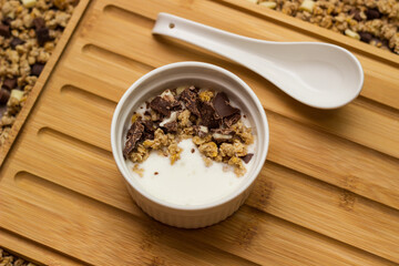 Healthy homemade chocolate muesli in a bowl
