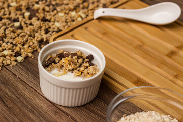 Healthy homemade chocolate muesli in a bowl
