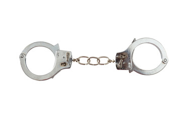 Handcuffs isolated on transparent background. PNG. Metal chain and locked cuffs.