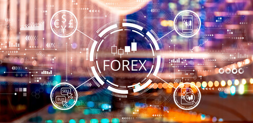 Forex trading concept with big city lights at night