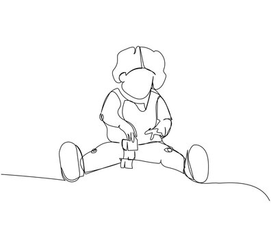 recommend clip art: Little child playing with blocks one line art. Continuous line drawing of child, games, childhood, play, kindergarten, boy, girl.