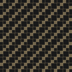 Geometric squares pattern. Vector abstract seamless texture with lines, square grid, checkered surface. Simple modern gold and black background. Luxury minimal ornament. Elegant repeat geo design
