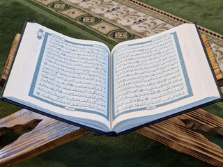 Sarajevo, Bosnia and Herzegovina, november 21th 2022. Quran in the mosque - open for prayers