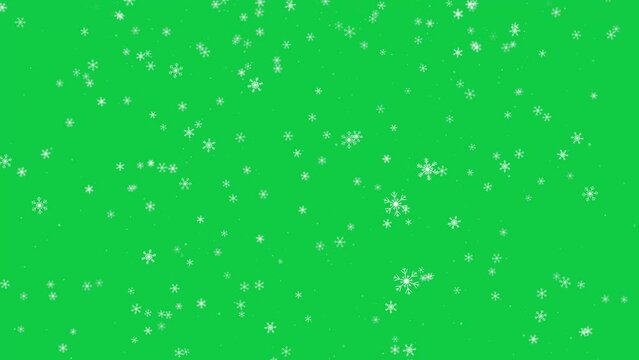 4k loop falling snow flakes on green screen background, new year and Christmas design element, winter seamless background 