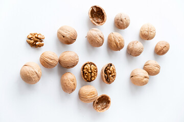 organic walnuts on the white background