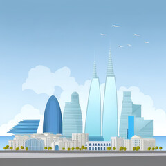 Bahrain city skyline with gray buildings, blue sky and copy space. 2d illustrated illustration. business travel and tourism concept with modern architecture. bahrain cityscape with landmarks.