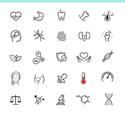 Fototapeta premium Set of medical icons. The outline icons are well scalable and editable. Contrasting elements are good for different backgrounds. EPS10.
