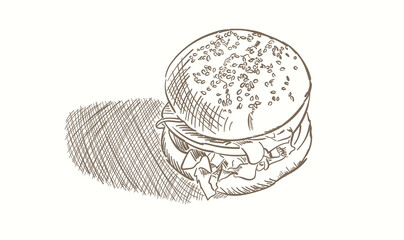 Vector illustration of a burger, black and white.