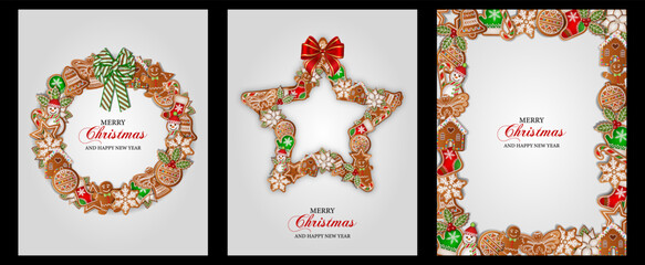 set of christmas cards with gingerbread cookies