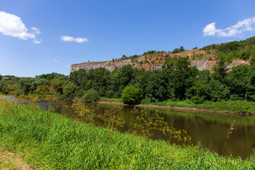Protected limestone Landscape Cesky Kras about River Berounka, Central Bohemia, Czech Republic - obrazy, fototapety, plakaty