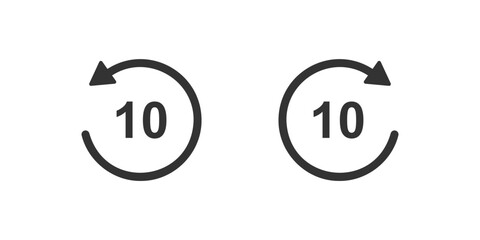 10 second rewind and fast forward icons with circle arrows. Round repeat and next buttons isolated on white background. Audio or video player playback elements. Vector graphic illustration