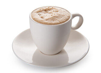 cappuccino with foam in a cup isolated on white background