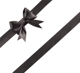 black ribbon with bow isolated on white background