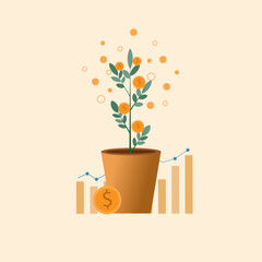 vector illustration long term investment, time investing, success takes time, growth profit, financial innvesting, candle stick graph