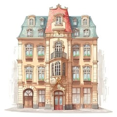Naklejka premium Illustration of a vintage european building exterior in water color