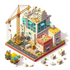 Construction and building isometric concept