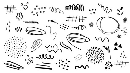 Set of modern abstract elements, minimal design. Vector hand drawn illustration. Clipart set in doodle style.	