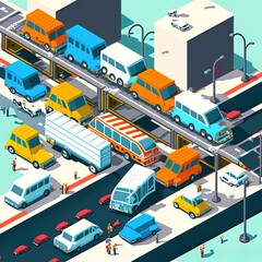 Fototapeta na wymiar illustration of isometric urban transportation, cars
