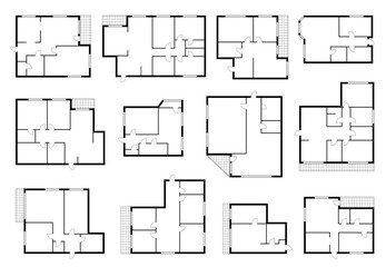 Apartment plan, home room scheme. House architecture blueprint or apartment bedroom construction vector plan. Building engineering layouts, office rooms technical schemes