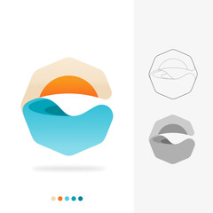 Sunset Wave Ocean Scenery Vector Design Illustration