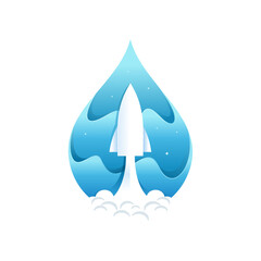 Rocketship Launch with Wave Vector Illustration