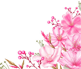 Watercolor sakura cherry blossom flower bouquet wreath decoration