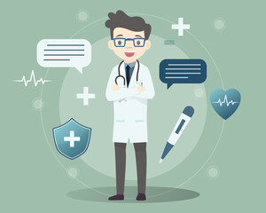 Concept of Online medical advice or consultation service. Doctor online on smartphone app. support. Social distancing. medical application, medical online training. Vector illustration