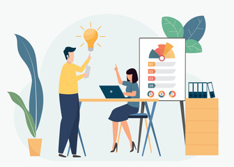 Business people meeting with discussion and working together in a coworking space they are connecting with computers. business people discussing a project and solutions for business. teamwork concept.