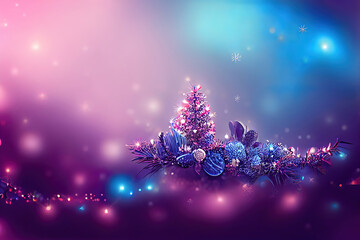 winter landscape decoration background, christmas tree and decorations as panoramic wallpaper header