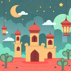 Fototapeta premium Flat ramadan kareem illustration