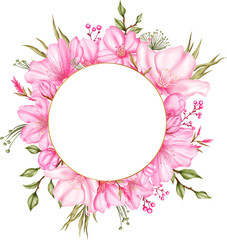 Watercolor sakura cherry blossom flower bouquet wreath decoration