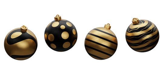 Christmas isolated black golden luxury bauble ball 3d render illustration. Happy new year 3d render image of christmas holiday