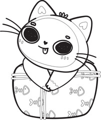 cute Christmas playful kitty cat play with present gift box outline svg cartoon doodle hand drawn