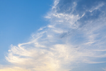 Cirrus clouds moving over the blue sky . Morning heaven with  cirrus