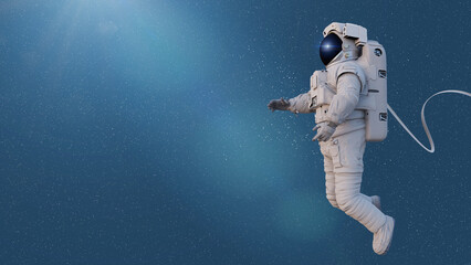 astronaut with safety cable, background with empty space © dottedyeti