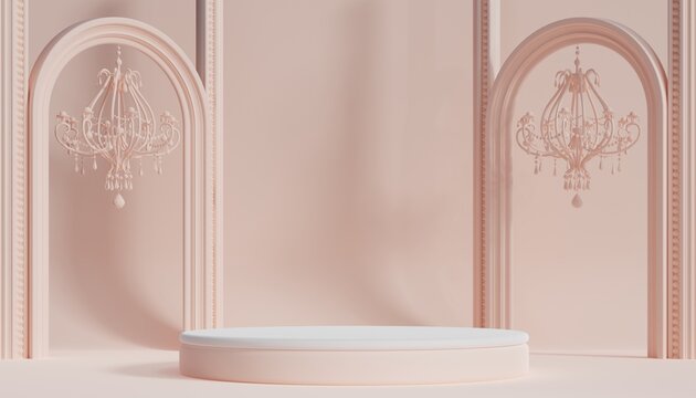 3d luxury podium with roman column for product background podium classic style  for show cosmetic podructs display case  on background.
